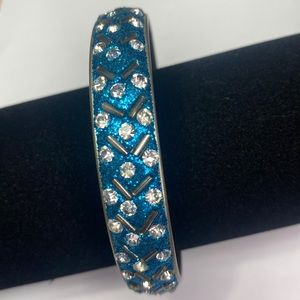 Vintage blue glitter clear rhinestone bangle bracelet